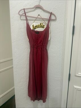 Women's Sleeveless Burgundy Midi Dress with Smocked Waist